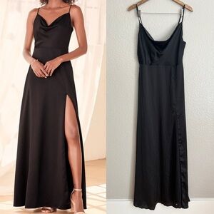 NWOT Formal Invitation Black Satin Cowl Neck Maxi Dress